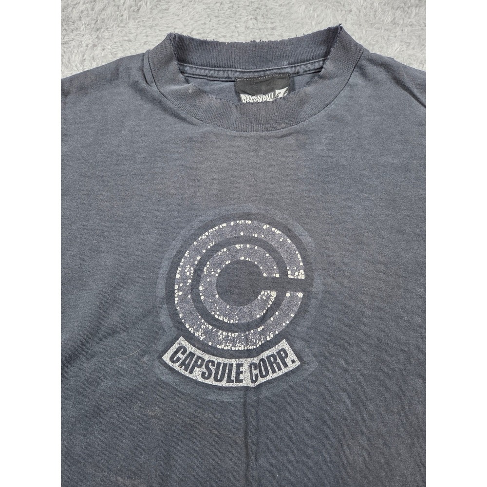 Vintage Dragon Ball Z Capsule Corp Graphic T-Shirt Faded Black‎ Thrashed DBZ Tee